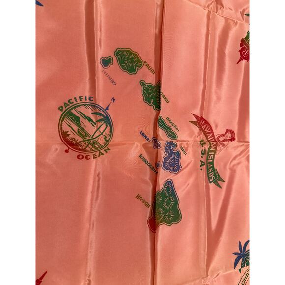 Vintage Hawaiian Islands Map Satin Tablecloth 39x40 + 4 Napkins Deadstock - Picture 15 of 16